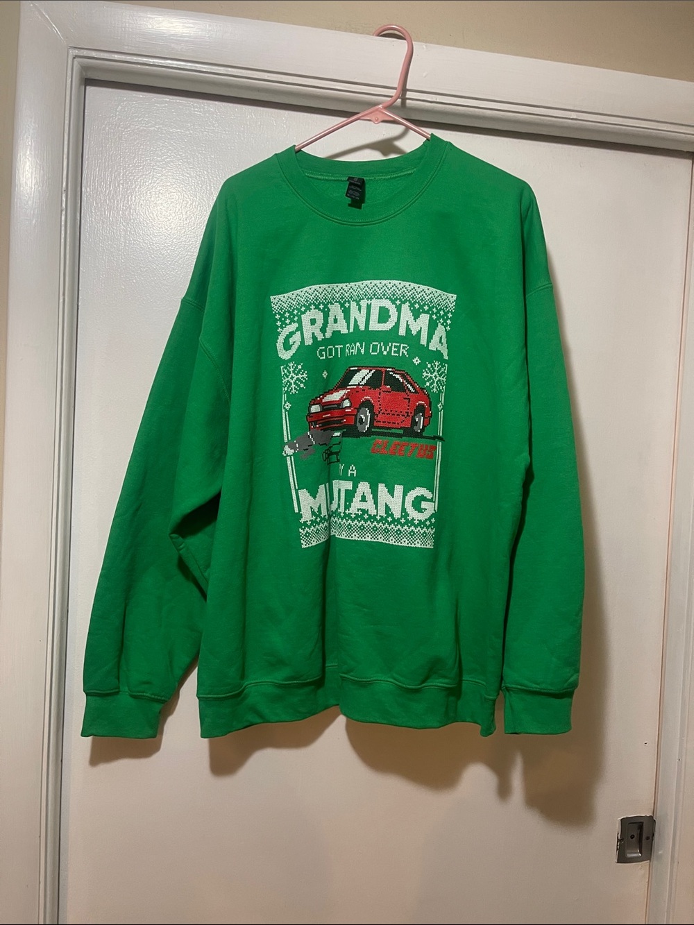 Green Graphic Holiday Sweatshirt - Grandma Got Ran Over by a Mustang